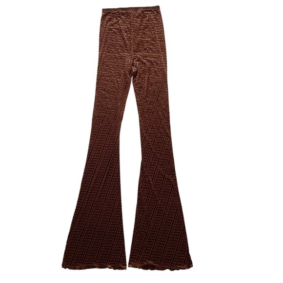 Skims Velvet Flare Legging Pant 2XS XXS Chestnut Brown Allover Logo Print Sheer - Picture 2 of 11